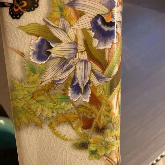 Vintage Toyo Tropical Orchid Hand Painted Vase, Designed by Magie, Japan 1950s - Picture 3 of 6